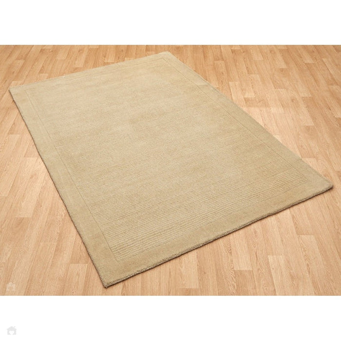 York Modern Plain Textured Subtle Ribbed Stripe Contrast Smooth Border Hand-Woven Wool Beige Rug