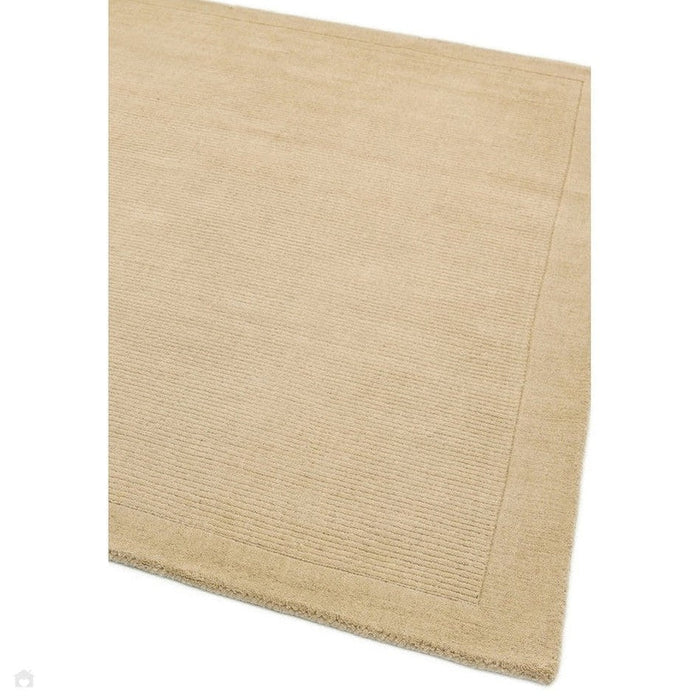 York Modern Plain Textured Subtle Ribbed Stripe Contrast Smooth Border Hand-Woven Wool Beige Rug