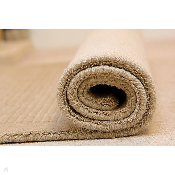 York Modern Plain Textured Subtle Ribbed Stripe Contrast Smooth Border Hand-Woven Wool Beige Rug