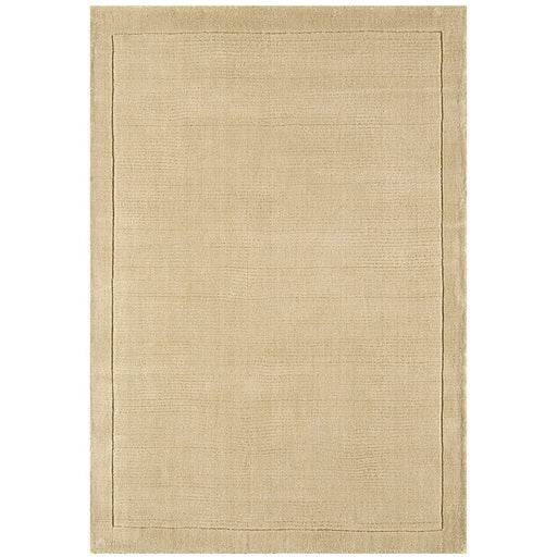 York Modern Plain Textured Subtle Ribbed Stripe Contrast Smooth Border Hand-Woven Wool Beige Rug