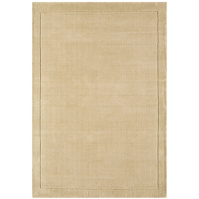 York Modern Plain Textured Subtle Ribbed Stripe Contrast Smooth Border Hand-Woven Wool Beige Rug