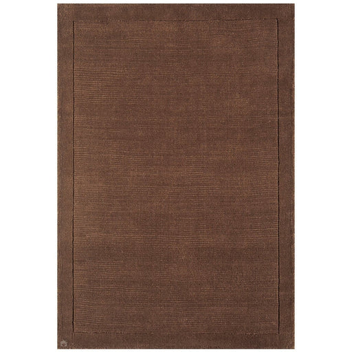 York Modern Plain Textured Subtle Ribbed Stripe Contrast Smooth Border Hand-Woven Wool Chocolate Rug