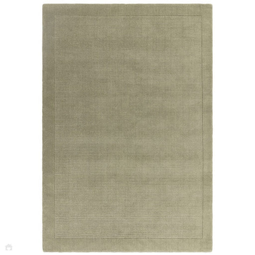 York Modern Plain Textured Subtle Ribbed Stripe Contrast Smooth Border Hand-Woven Wool Sage Green Rug