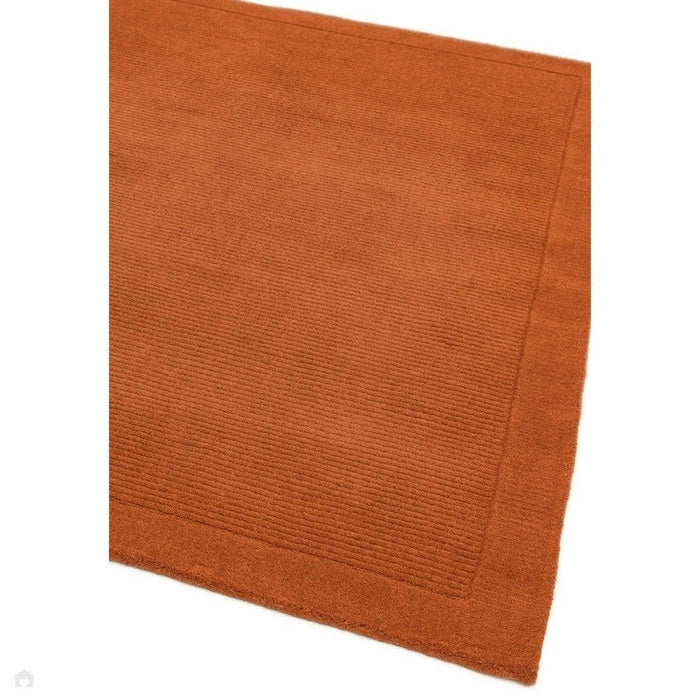 York Modern Plain Textured Subtle Ribbed Stripe Contrast Smooth Border Hand-Woven Wool Terracotta Rug