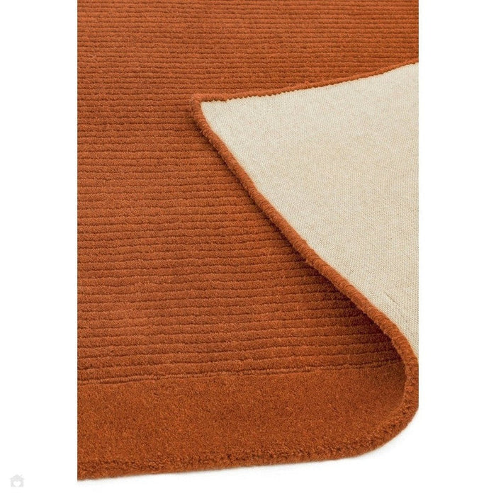 York Modern Plain Textured Subtle Ribbed Stripe Contrast Smooth Border Hand-Woven Wool Terracotta Rug