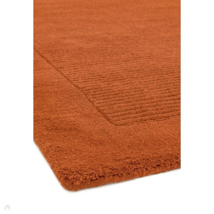 York Modern Plain Textured Subtle Ribbed Stripe Contrast Smooth Border Hand-Woven Wool Terracotta Rug