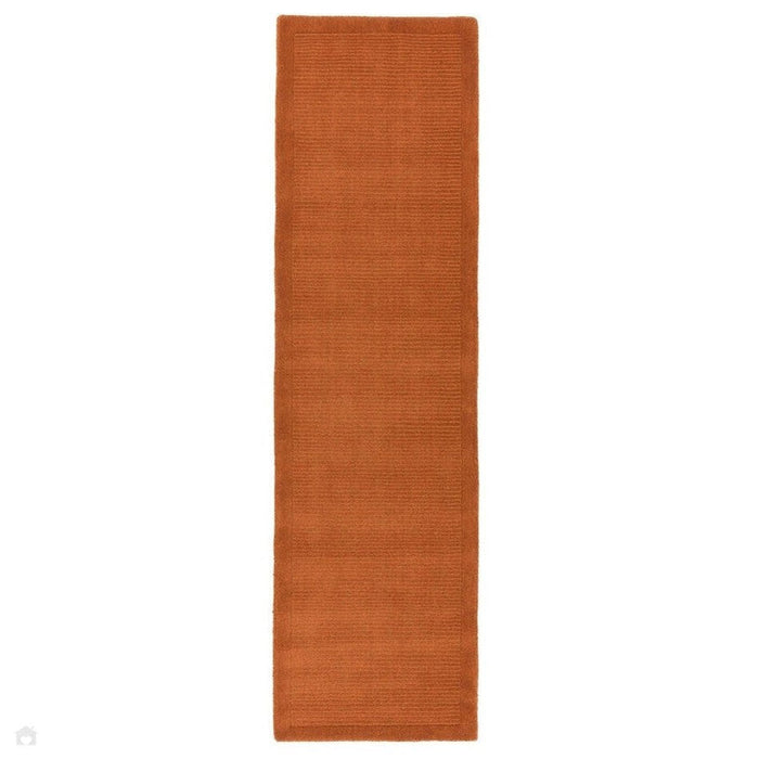 York Modern Plain Textured Subtle Ribbed Stripe Contrast Smooth Border Hand-Woven Wool Terracotta Rug