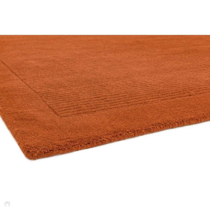 York Modern Plain Textured Subtle Ribbed Stripe Contrast Smooth Border Hand-Woven Wool Terracotta Rug