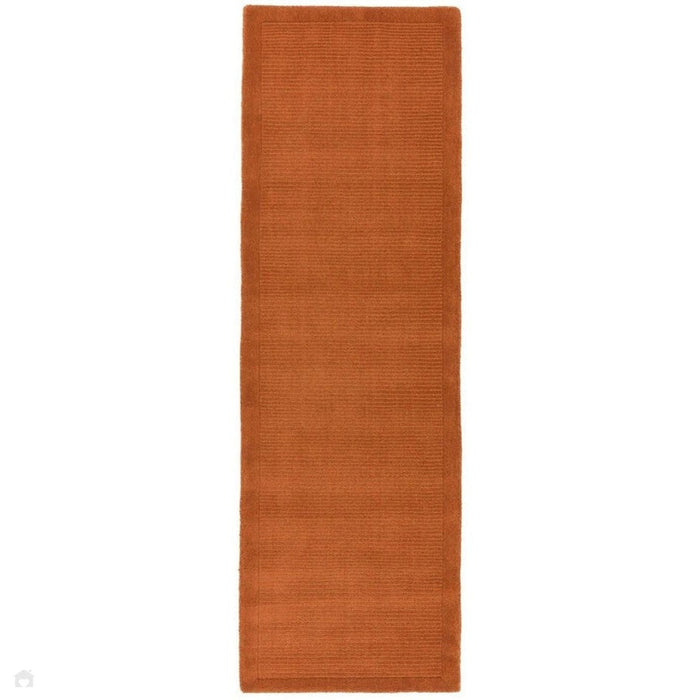 York Modern Plain Textured Subtle Ribbed Stripe Contrast Smooth Border Hand-Woven Wool Terracotta Rug