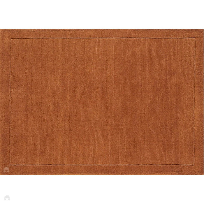 York Modern Plain Textured Subtle Ribbed Stripe Contrast Smooth Border Hand-Woven Wool Terracotta Rug