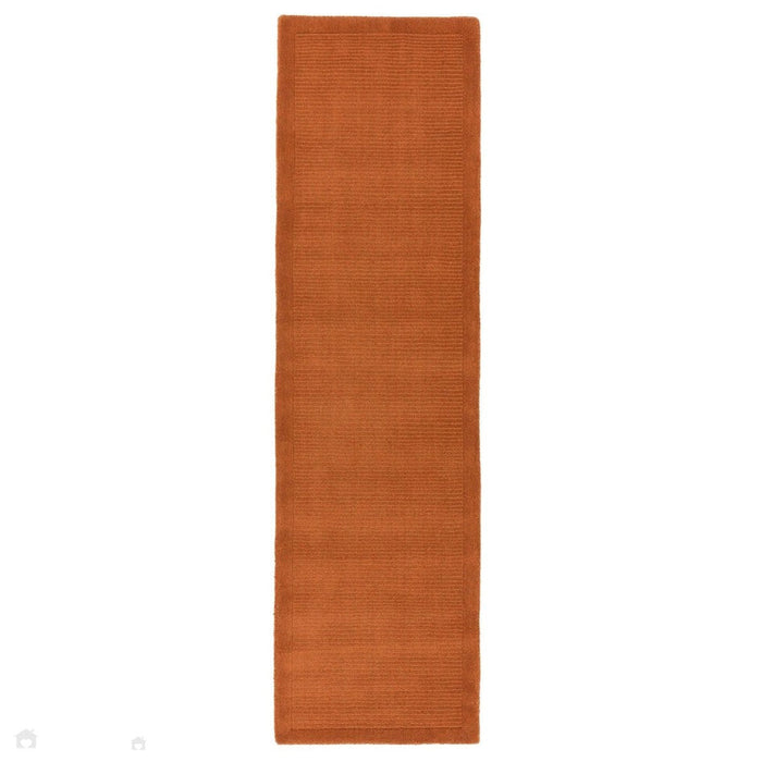 York Modern Plain Textured Subtle Ribbed Stripe Contrast Smooth Border Hand-Woven Wool Terracotta Rug