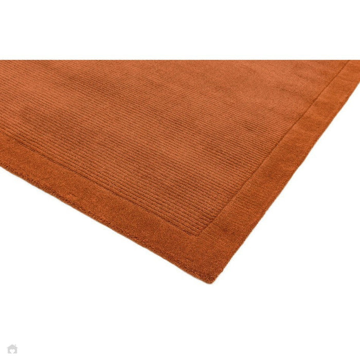 York Modern Plain Textured Subtle Ribbed Stripe Contrast Smooth Border Hand-Woven Wool Terracotta Rug