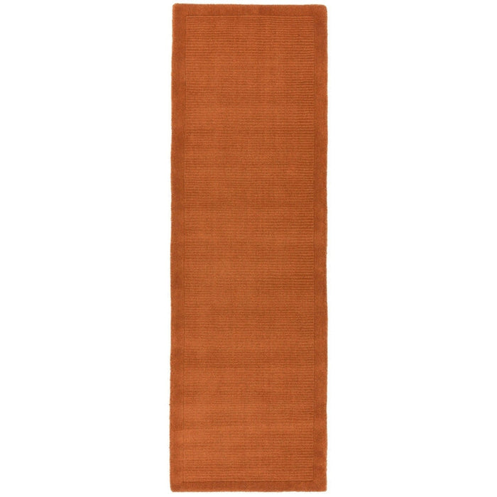 York Modern Plain Textured Subtle Ribbed Stripe Contrast Smooth Border Hand-Woven Wool Terracotta Runner