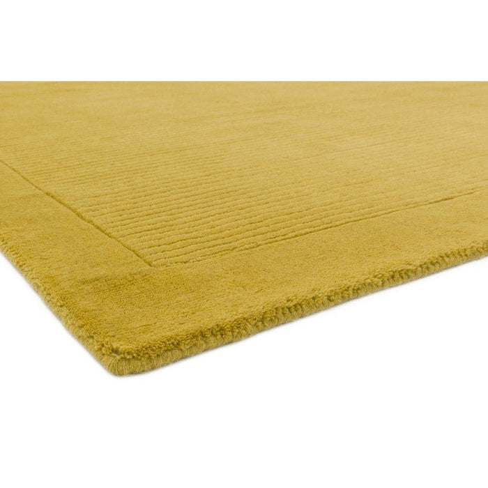 York Modern Plain Textured Subtle Ribbed Stripe Contrast Smooth Border Hand-Woven Wool Yellow Rug