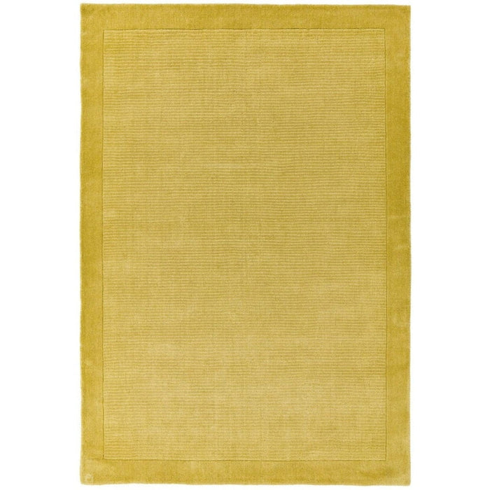 York Modern Plain Textured Subtle Ribbed Stripe Contrast Smooth Border Hand-Woven Wool Yellow Rug