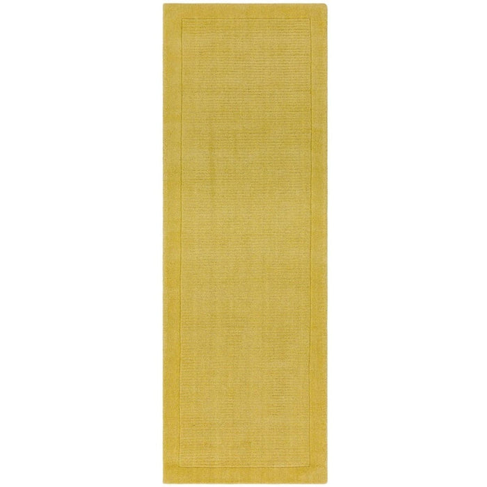 York Modern Plain Textured Subtle Ribbed Stripe Contrast Smooth Border Hand-Woven Wool Yellow Rug