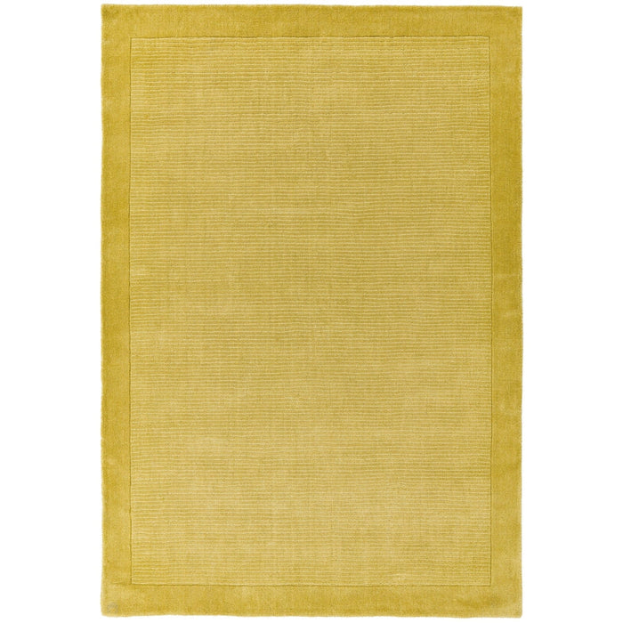 York Modern Plain Textured Subtle Ribbed Stripe Contrast Smooth Border Hand-Woven Wool Yellow Rug