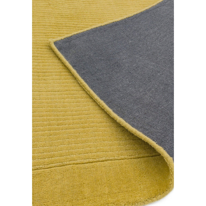 York Modern Plain Textured Subtle Ribbed Stripe Contrast Smooth Border Hand-Woven Wool Yellow Rug