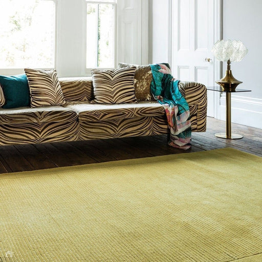 York Modern Plain Textured Subtle Ribbed Stripe Contrast Smooth Border Hand-Woven Wool Yellow Rug