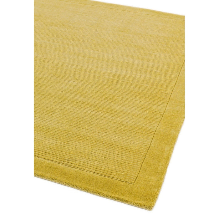 York Modern Plain Textured Subtle Ribbed Stripe Contrast Smooth Border Hand-Woven Wool Yellow Rug