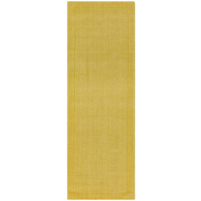 York Modern Plain Textured Subtle Ribbed Stripe Contrast Smooth Border Hand-Woven Wool Yellow Rug