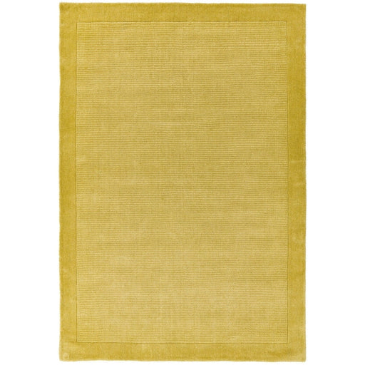 York Modern Plain Textured Subtle Ribbed Stripe Contrast Smooth Border Hand-Woven Wool Yellow Rug