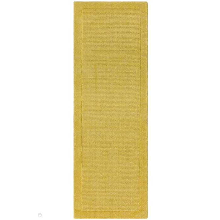 York Modern Plain Textured Subtle Ribbed Stripe Contrast Smooth Border Hand-Woven Wool Yellow Runner