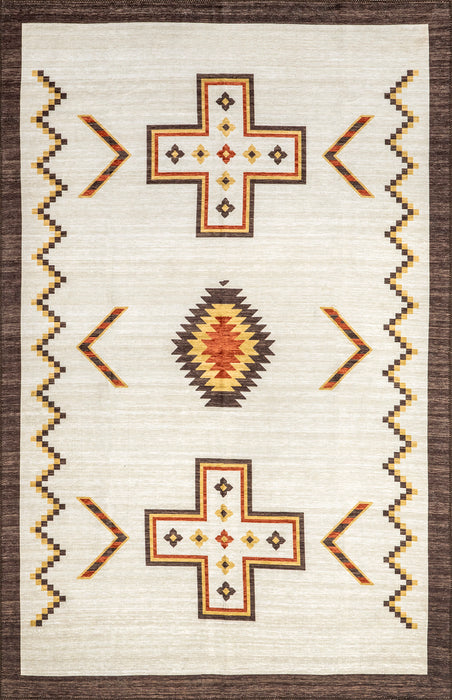 Zahaira Machine Washable Aztec Area Rug 160x230 cm Ivory