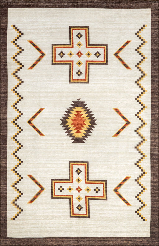 Zahaira Machine Washable Aztec Area Rug 160x230 cm Ivory