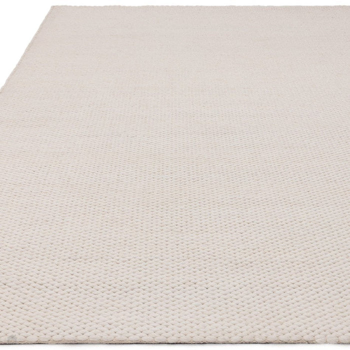 Zander Modern Plain Hand-Woven Heavy-Weight Chunky Textured Weave Space-Dyed Wool Mix Flatweave Ivory Rug