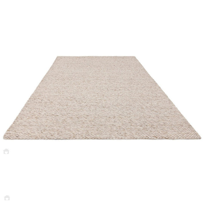 Zander Modern Plain Hand-Woven Heavy-Weight Chunky Textured Weave Space-Dyed Wool Mix Flatweave Oyster/Natural Rug