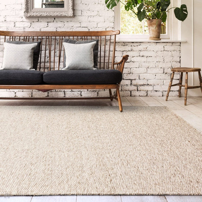 Zander Modern Plain Hand-Woven Heavy-Weight Chunky Textured Weave Space-Dyed Wool Mix Flatweave Oyster/Natural Rug