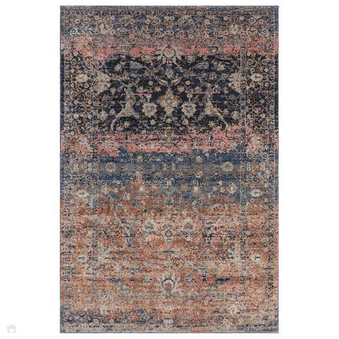 Zola Fasa Traditional Persian Ornate Floral Hi-Low Textured Charcoal/Orange/Blue/Pink/Tan/Multicolour Rug