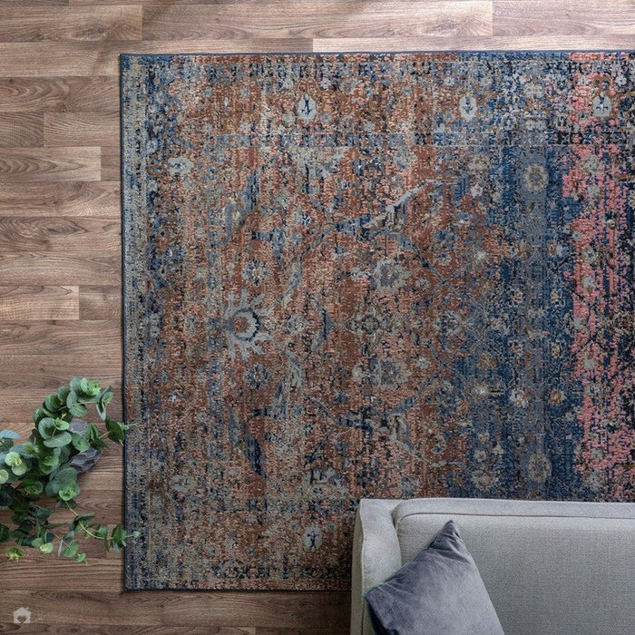 Zola Fasa Traditional Persian Ornate Floral Hi-Low Textured Charcoal/Orange/Blue/Pink/Tan/Multicolour Rug