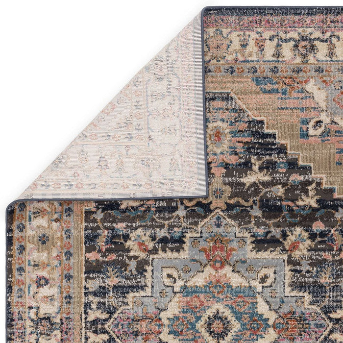 Zola Razan Παραδοσιακή περσική vintage Distreded Medallion Border Hi-Low Textured Charcoal/Pink/Beige/Gray/Cream/Multicolour Rug