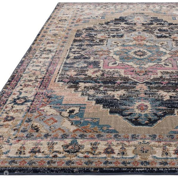 Zola Razan Παραδοσιακή περσική vintage Distreded Medallion Border Hi-Low Textured Charcoal/Pink/Beige/Gray/Cream/Multicolour Rug