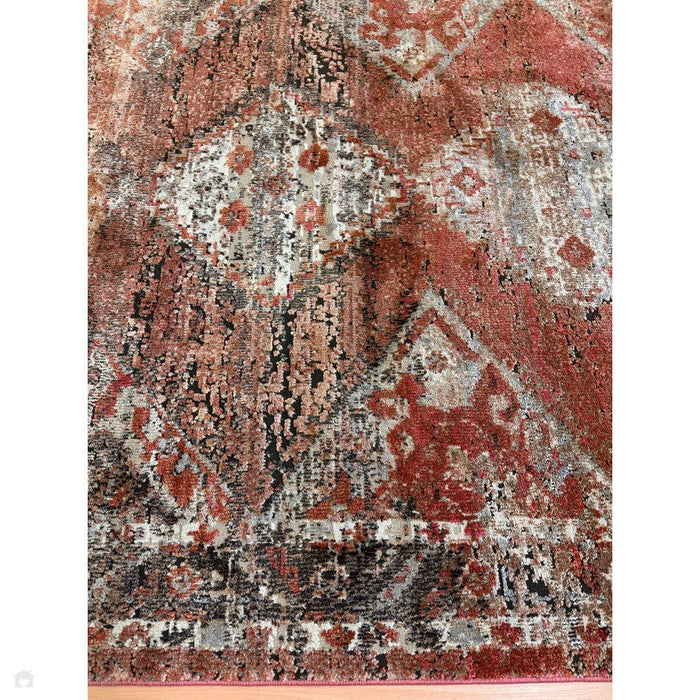 Zola Tark Tappeto Tradizionale con Bordo Persiano Hi-Low Texture Ruggine/Rosa/Crema/Marrone chiaro 155 x 230 cm