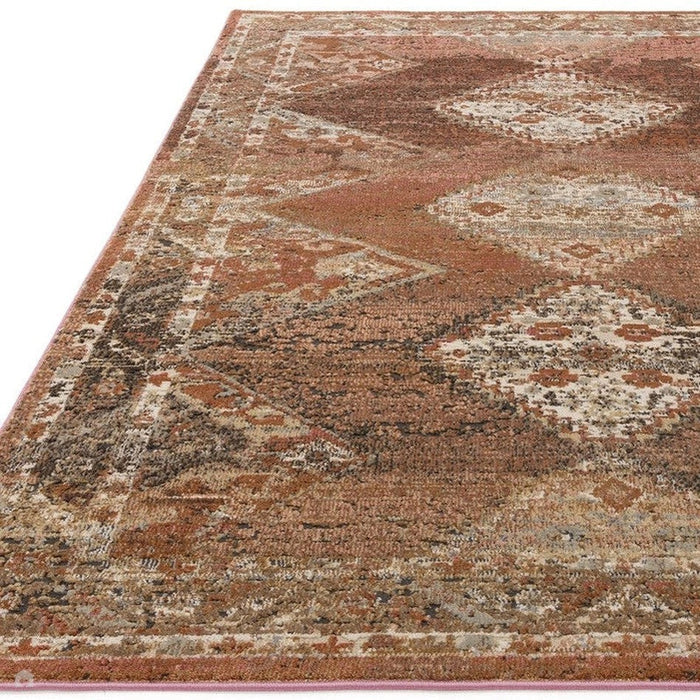 Zola Tark Tappeto Tradizionale con Bordo Persiano Hi-Low Texture Ruggine/Rosa/Crema/Marrone chiaro 155 x 230 cm