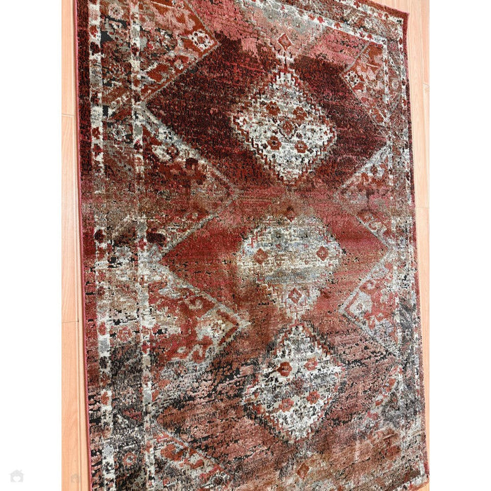 Zola Tark Tappeto Tradizionale con Bordo Persiano Hi-Low Texture Ruggine/Rosa/Crema/Marrone chiaro 155 x 230 cm